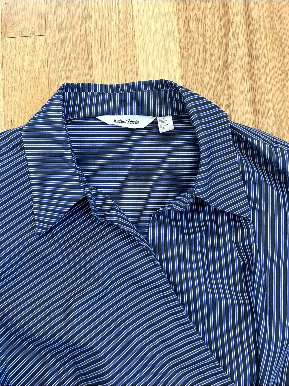 & OTHER STORIES wrap shirt mini dress asymmetric blue stripes cotton size L - Picture 8 of 13